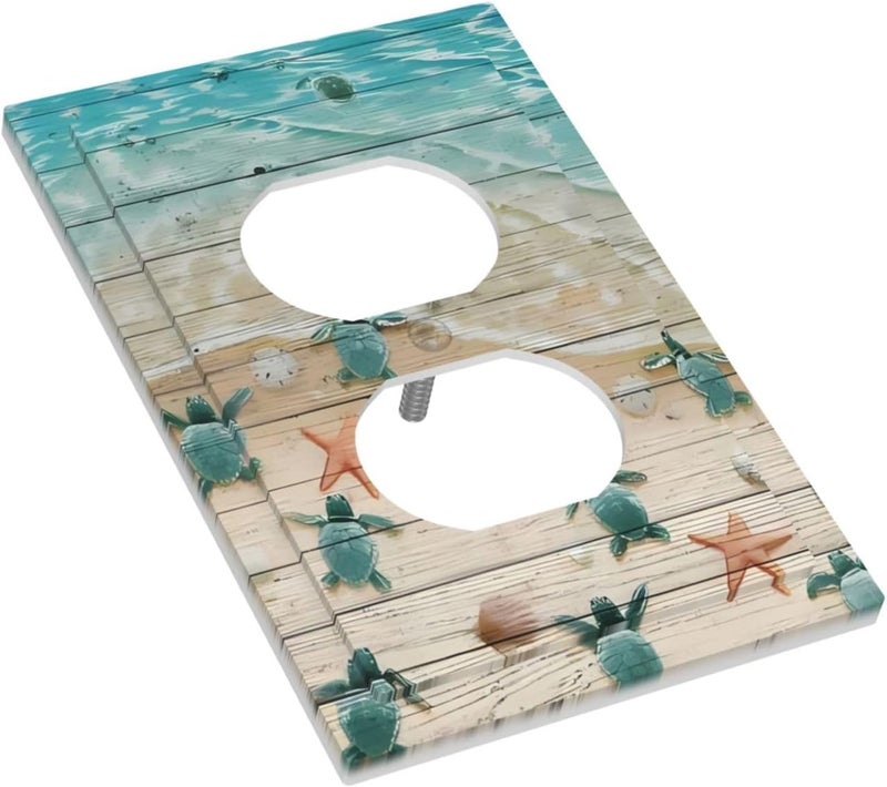 ranedula Art Blue Green Sea Ocean Beach Turtle Duplex Switch Wall Plate Decorative Electrical Receptacle Outlet Cover Standard Size 1-Gang Socket Plug Covers Bathroom Shower Room Marine Decor - Image 3